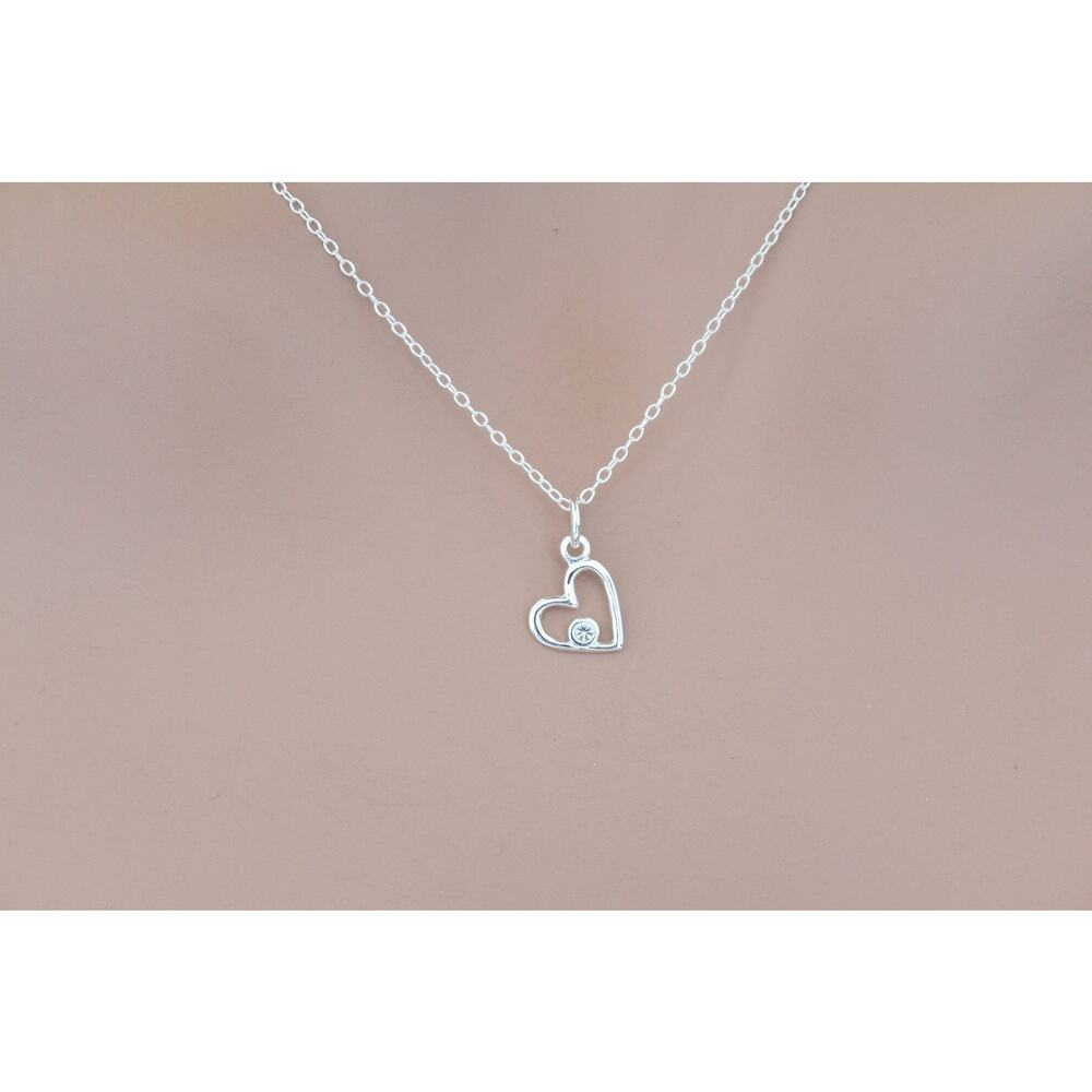 Sterling Silver Birthstone Heart April Diamond Crystal Necklace